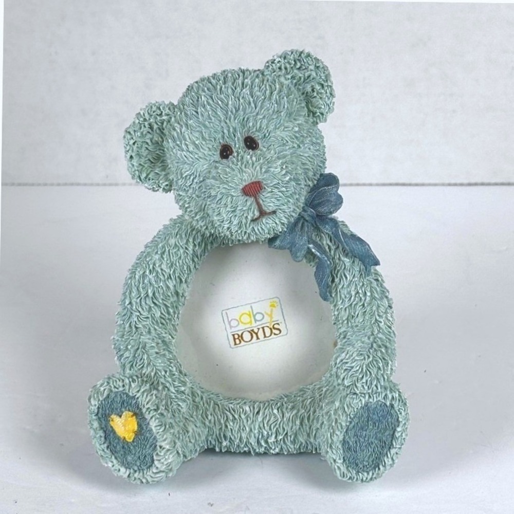 Vtg Baby Boyds Blue Mini Teddy Bear Photo Frame 2x2 Retired Nursery Whimsical